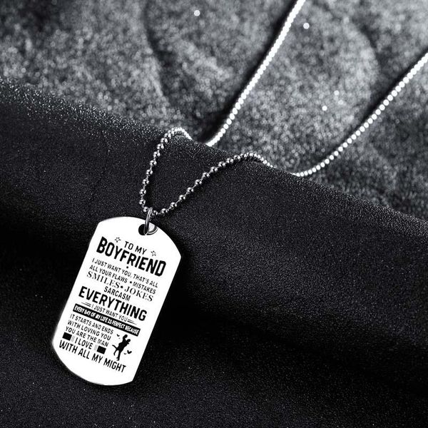 pendant necklaces to my boyfriend necklace stainless steel dog tag women men lovers couples jewelry valentine's day gifts accessories, Silver
pendant necklaces to my boyfriend necklace stainless steel dog tag women men lovers couples jewelry valentine's day gifts accessories, Silver