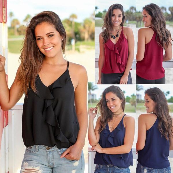 women's blouses & shirts summer womens off-shoulder sleeveless vest ruffle casual tank shirt clothes chiffon strapy solid clot, White
women's blouses & shirts summer womens off-shoulder sleeveless vest ruffle casual tank shirt clothes chiffon strapy solid clot, White
