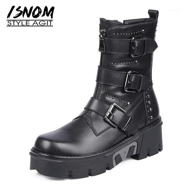 boots isnom genuine leather women motorcycle ankle buckle rivets wedges shoes platform square toe woman 20211, Black
boots isnom genuine leather women motorcycle ankle buckle rivets wedges shoes platform square toe woman 20211, Black