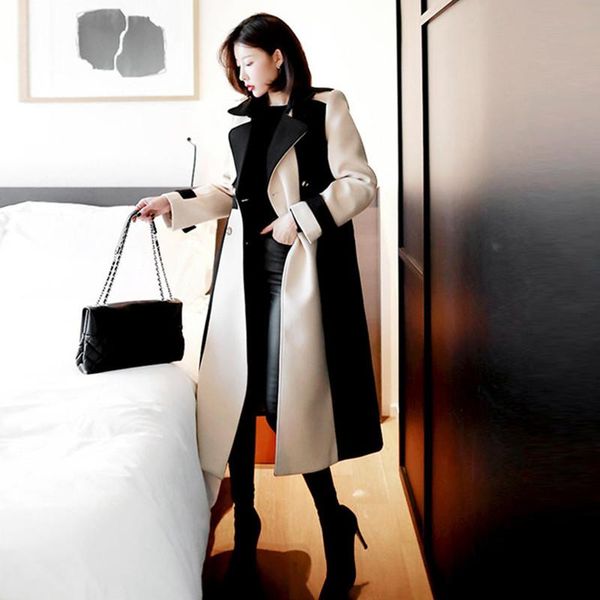 women's trench coats 2021 fashion spring autumn long women patchwork mid-calf woolen wind coat sashes slim office work casual m82, Tan;black
women's trench coats 2021 fashion spring autumn long women patchwork mid-calf woolen wind coat sashes slim office work casual m82, Tan;black
