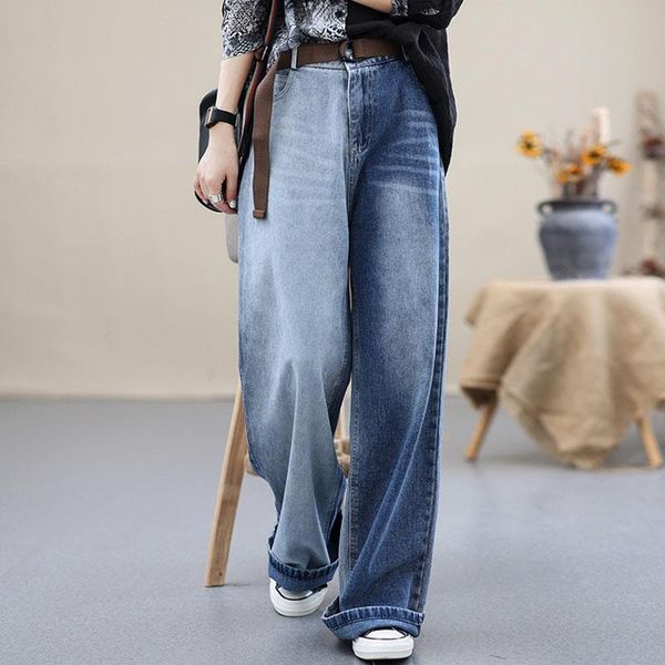 women's jeans johnature women cotton vintage casual loose high waist wide leg pants 2021 autumn washed whiten pocket denim trousers, Blue
women's jeans johnature women cotton vintage casual loose high waist wide leg pants 2021 autumn washed whiten pocket denim trousers, Blue