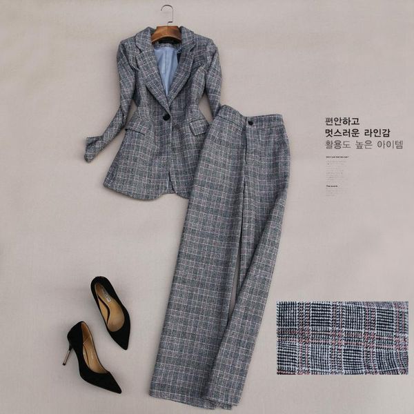 super chic woolen clothing set elegant korean style plaids woolen suit blazer and wide leg trousers one set, White
super chic woolen clothing set elegant korean style plaids woolen suit blazer and wide leg trousers one set, White