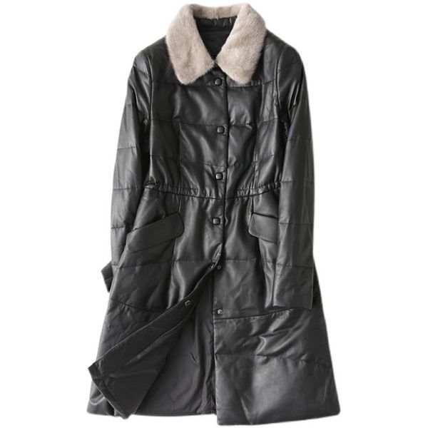 women's leather & faux fashion longer duck down filling real sheep jackets female genuine wy173 dropship, Black
women's leather & faux fashion longer duck down filling real sheep jackets female genuine wy173 dropship, Black