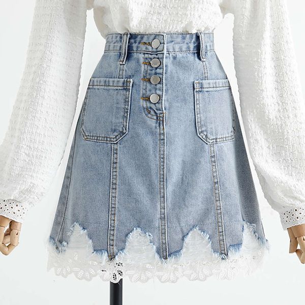 2021denim women's 2021 new korean high waist a-line stitching lace short skirt fashion, Blue
2021denim women's 2021 new korean high waist a-line stitching lace short skirt fashion, Blue