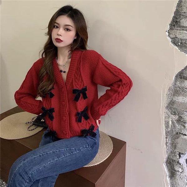 women's knits & tees vintage cardigans women bow design v neck loose korean sweaters 21 autumn spring sweet knitwear cute female ld226, White
women's knits & tees vintage cardigans women bow design v neck loose korean sweaters 21 autumn spring sweet knitwear cute female ld226, White