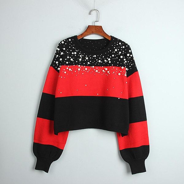 women's sweaters women cropped sweater oversized runway pullover retro striped beaded autumn winter jumper knitted knitwear, White;black
women's sweaters women cropped sweater oversized runway pullover retro striped beaded autumn winter jumper knitted knitwear, White;black