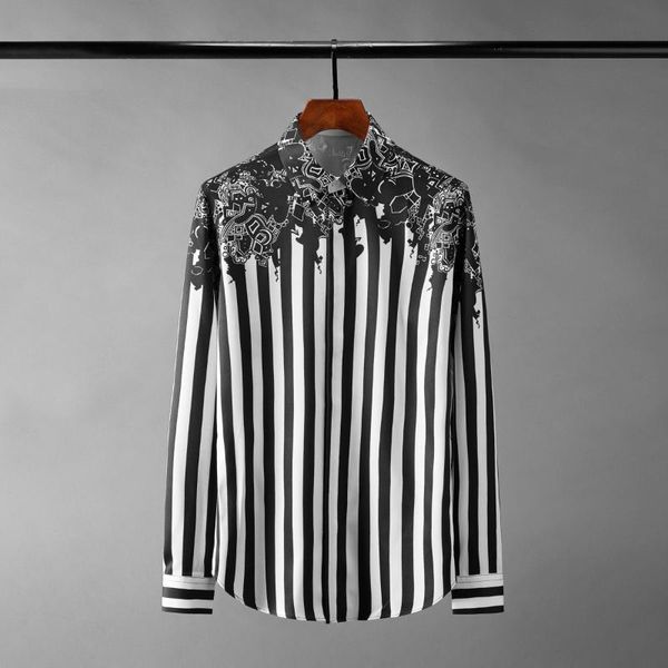men's casual shirts allover printed male luxury long sleeve stripe mens dress fashion slim fit party man 4xl, White;black
men's casual shirts allover printed male luxury long sleeve stripe mens dress fashion slim fit party man 4xl, White;black