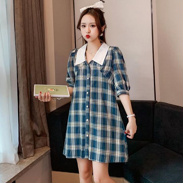 3015# maternity clothes summer cotton plaid color block short sleeves loose stylish dress pregnant women mom dress, White
3015# maternity clothes summer cotton plaid color block short sleeves loose stylish dress pregnant women mom dress, White