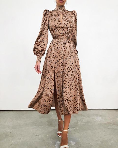 hollow out women graceful turtleneck a-line dress with dot print lady satin long lantern sleeve high split mid-calf gown dresses, Black;gray
hollow out women graceful turtleneck a-line dress with dot print lady satin long lantern sleeve high split mid-calf gown dresses, Black;gray