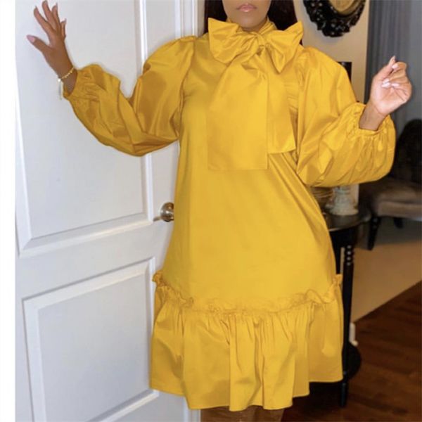 2021 new women loose es with bowtiw scarf o neck long lantern sleeves ruffles pleated african large size lady female vestidos robes e8el, Black;gray
2021 new women loose es with bowtiw scarf o neck long lantern sleeves ruffles pleated african large size lady female vestidos robes e8el, Black;gray