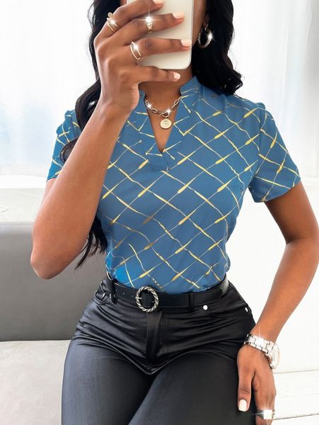 sxy random gold argyle print notched neckline blouse 88wh#, White
sxy random gold argyle print notched neckline blouse 88wh#, White