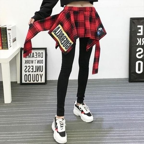 false two piece bottoming skort womens legging print thin outer wear sports dance plaid camouflage hip wrapped skirted leggings, Black
false two piece bottoming skort womens legging print thin outer wear sports dance plaid camouflage hip wrapped skirted leggings, Black