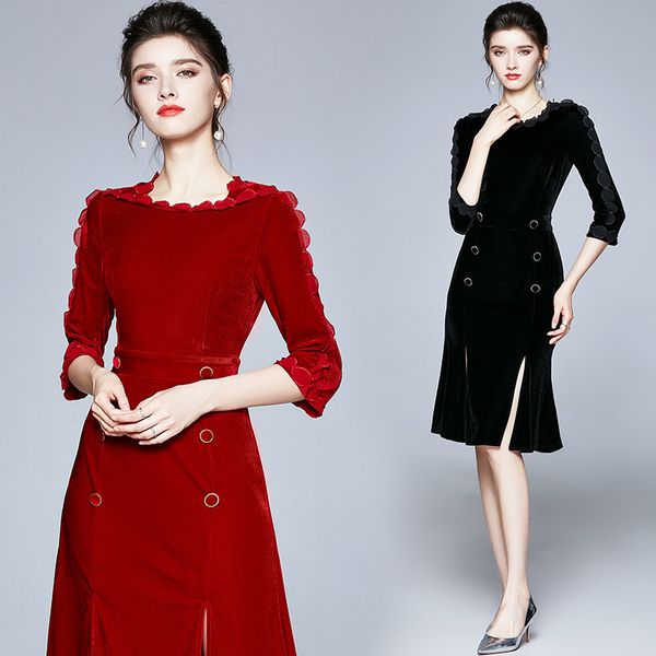 little red skirt high waist lady temperament women's embroidered lace golden veet slim dress autumn, Black;gray
little red skirt high waist lady temperament women's embroidered lace golden veet slim dress autumn, Black;gray