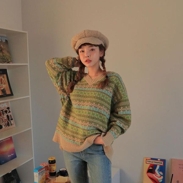 women's sweaters rest assured don't complain to south korea on ins small wind restoring ancient ways of national v-neck loose knit, White;black
women's sweaters rest assured don't complain to south korea on ins small wind restoring ancient ways of national v-neck loose knit, White;black