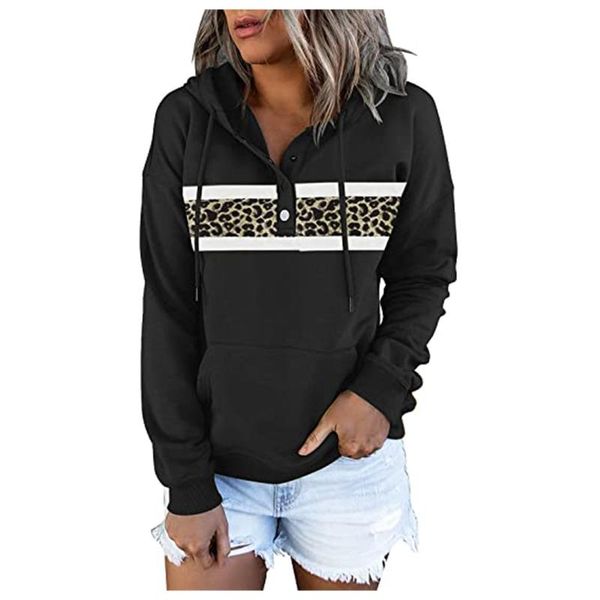 women's hoodies & sweatshirts women stripe leopard patchwork sweatshirt button long sleeve hooded pullover drawstring clothing streetwe, Black
women's hoodies & sweatshirts women stripe leopard patchwork sweatshirt button long sleeve hooded pullover drawstring clothing streetwe, Black