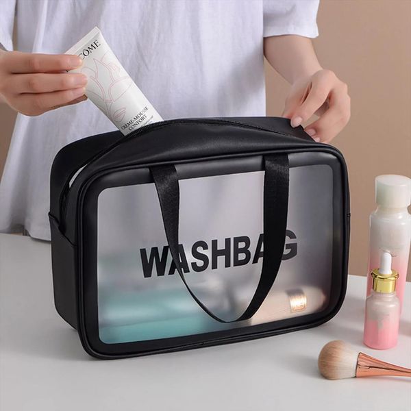 pvc transparent makeup women wash cosmetic bag travel organizer large capacity storage case hand clear bags neceser 
pvc transparent makeup women wash cosmetic bag travel organizer large capacity storage case hand clear bags neceser