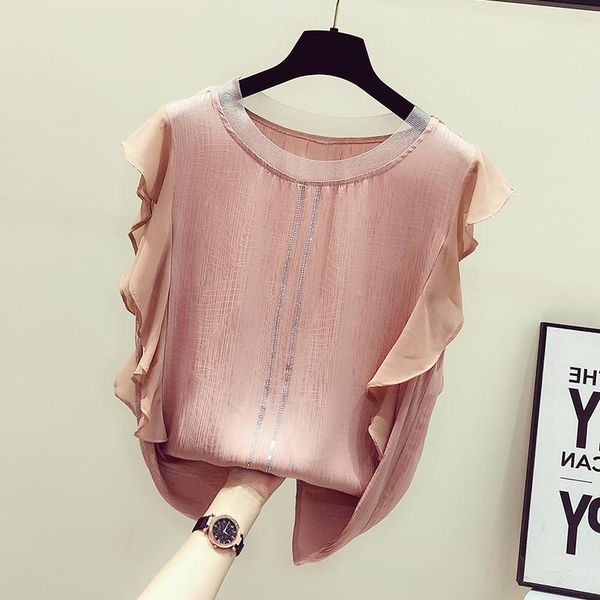 women's blouses & shirts summer ruffles women blouse chiffon diamond solid o-neck slim office lady elegant fashion outwear, White
women's blouses & shirts summer ruffles women blouse chiffon diamond solid o-neck slim office lady elegant fashion outwear, White