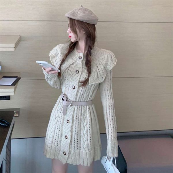 mahogany baby collar sweater knitted cardigan women's autumn and winter versatile medium length long sleeve bottom coat, White;black
mahogany baby collar sweater knitted cardigan women's autumn and winter versatile medium length long sleeve bottom coat, White;black