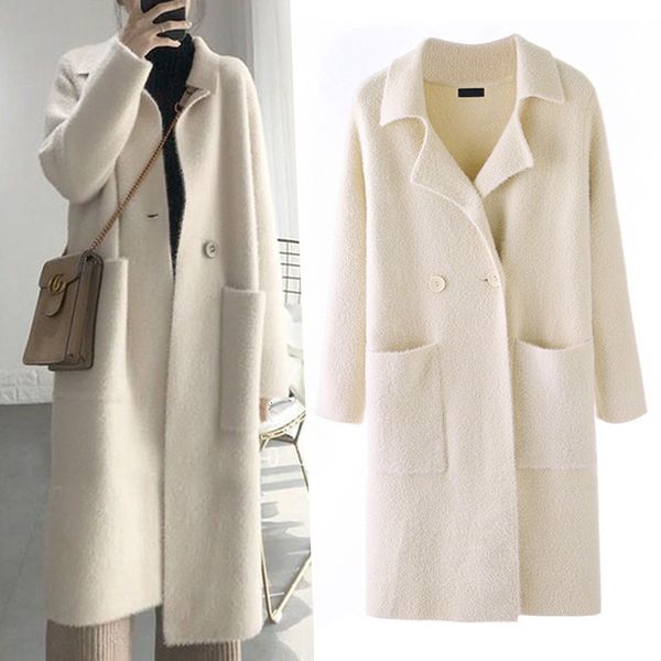women's jackets 2021 autumn korean winter released long thick sweater from fake veet mink cardigan with chandail femme pocket, Black;brown
women's jackets 2021 autumn korean winter released long thick sweater from fake veet mink cardigan with chandail femme pocket, Black;brown