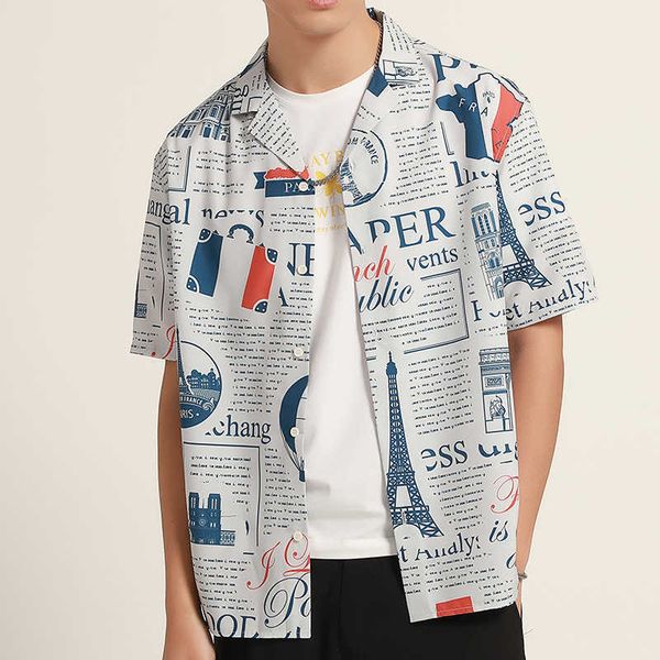 fashion shirt printed men's summer casual cardigan short sleeve youth trend lapel, White;black
fashion shirt printed men's summer casual cardigan short sleeve youth trend lapel, White;black