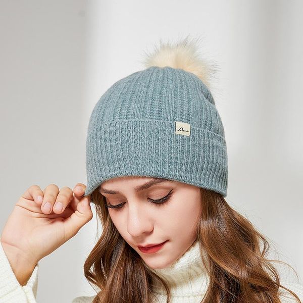 beanie/skull caps pure wool knitted women's hat gentle wind 2021 fashion age reducing rib outdoor warmth, Blue;gray 
beanie/skull caps pure wool knitted women's hat gentle wind 2021 fashion age reducing rib outdoor warmth, Blue;gray