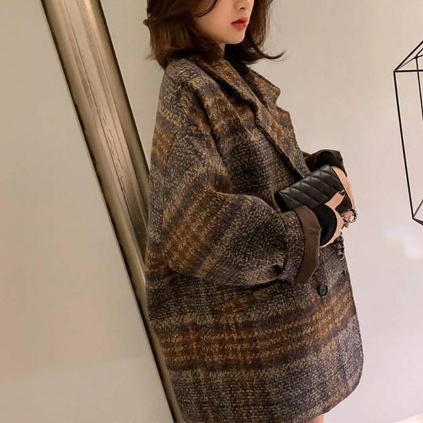 women's wool & blends women vintage woolen loose plaid coat winter korean overcoats female double breasted turn-down collar overcoat st, Black
women's wool & blends women vintage woolen loose plaid coat winter korean overcoats female double breasted turn-down collar overcoat st, Black