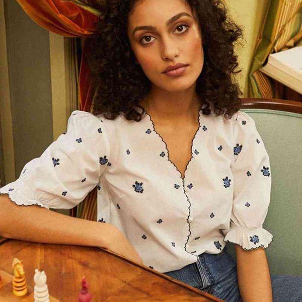 women's blouses & shirts ruffles puff sleeve women v neck floral embroidery blouse dreamy flowers mujer chemisier femme elegant to, White
women's blouses & shirts ruffles puff sleeve women v neck floral embroidery blouse dreamy flowers mujer chemisier femme elegant to, White