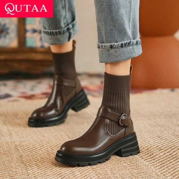 boots qutaa 2022 round toe autumn winter ankle knitting leather concise women shoes square heel slip on short size 34-43, Black
boots qutaa 2022 round toe autumn winter ankle knitting leather concise women shoes square heel slip on short size 34-43, Black