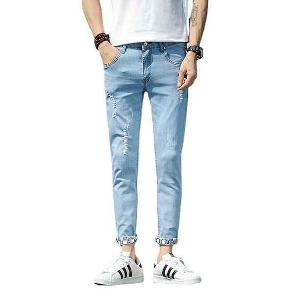men's jeans man mens pants korean pantalon homme denim trousers men ripped hole, Blue
men's jeans man mens pants korean pantalon homme denim trousers men ripped hole, Blue
