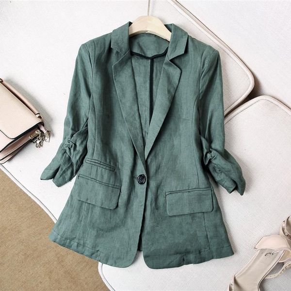 women's suits & blazers chic linen suit thin 2021 summer quarter sleeve slim casual cotton blazer large size coat, White;black
women's suits & blazers chic linen suit thin 2021 summer quarter sleeve slim casual cotton blazer large size coat, White;black