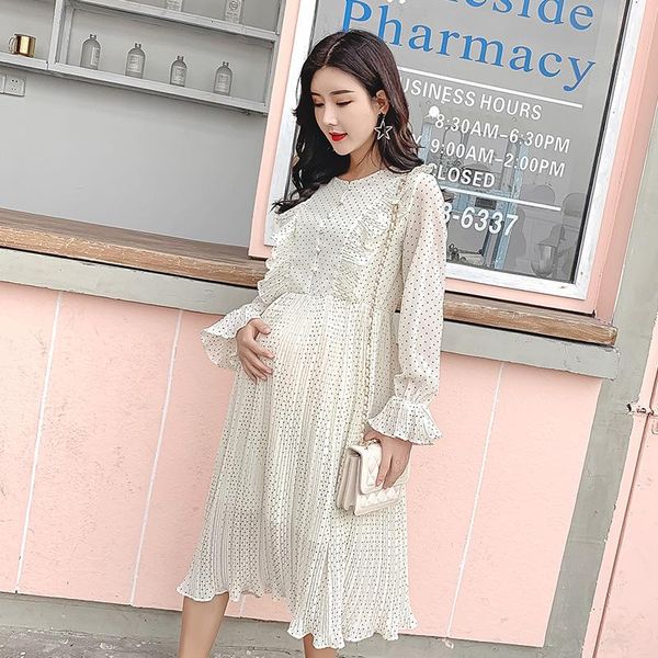 maternity dresses 7128# dress spring autumn chiffon dot pringting pleated long sleeves loose stylish pregnant women mom, White
maternity dresses 7128# dress spring autumn chiffon dot pringting pleated long sleeves loose stylish pregnant women mom, White