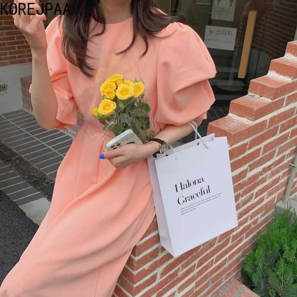 korejpaa women dress korean chic summer temperament elegant o-neck tied with waist bubble sleeves open fork long vestido 210526, Black;gray
korejpaa women dress korean chic summer temperament elegant o-neck tied with waist bubble sleeves open fork long vestido 210526, Black;gray