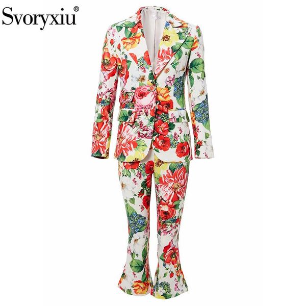 women's two piece pants svoryxiu fashion runway autumn winter blazer set flower print single button coat + elegant suit, White
women's two piece pants svoryxiu fashion runway autumn winter blazer set flower print single button coat + elegant suit, White