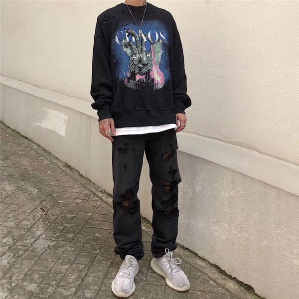 am quitola three headed dragon printed high street hole men's and women's pullover round neck sweater trend, Black
am quitola three headed dragon printed high street hole men's and women's pullover round neck sweater trend, Black