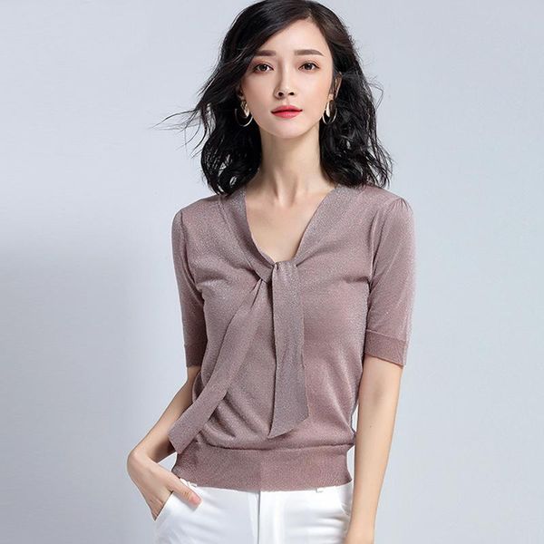 women glitter shinny bow tie neck knitted short sleeve thin sweaters pullover spring summer bling lurex sweater crop new, White;black
women glitter shinny bow tie neck knitted short sleeve thin sweaters pullover spring summer bling lurex sweater crop new, White;black