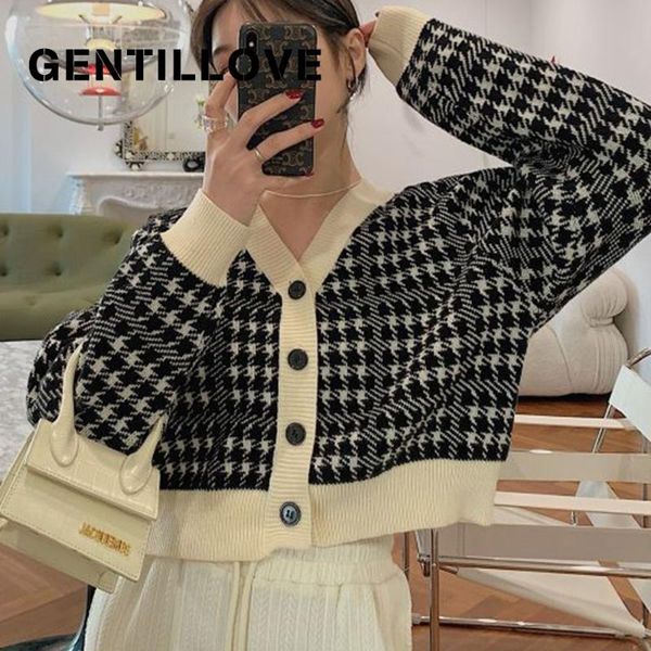 women's knits & tees vintage houndstooth print cardigan harajuku streetwear sweater women korean cropped coat elegant v neck knitting j, White
women's knits & tees vintage houndstooth print cardigan harajuku streetwear sweater women korean cropped coat elegant v neck knitting j, White