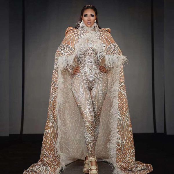 women's jumpsuits & rompers luxury rhinestones pattern party jumpsuit with feather long cloak women evening celebration performance cos, Black;white
women's jumpsuits & rompers luxury rhinestones pattern party jumpsuit with feather long cloak women evening celebration performance cos, Black;white