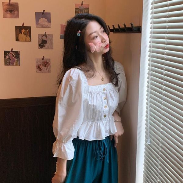 women's blouses & shirts blouse women shirt summer 2021 square collar bubble seven sleeve clothing blusas mujer de moda, White
women's blouses & shirts blouse women shirt summer 2021 square collar bubble seven sleeve clothing blusas mujer de moda, White
