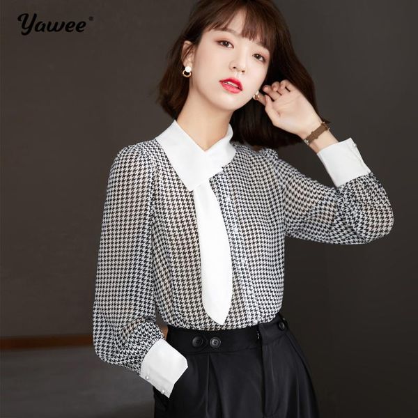 women's blouses & shirts 2021 autumn plaid casual korean women chiffon blouse loose shirt long sleeve fashion streetwear elegant ladies, White
women's blouses & shirts 2021 autumn plaid casual korean women chiffon blouse loose shirt long sleeve fashion streetwear elegant ladies, White