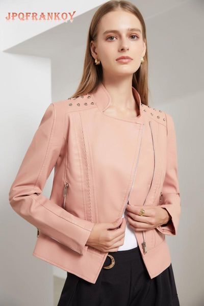 women's leather & faux rivet clothes fashion jacket lapel motorcycle thin spring and autumn 2021, Black
women's leather & faux rivet clothes fashion jacket lapel motorcycle thin spring and autumn 2021, Black