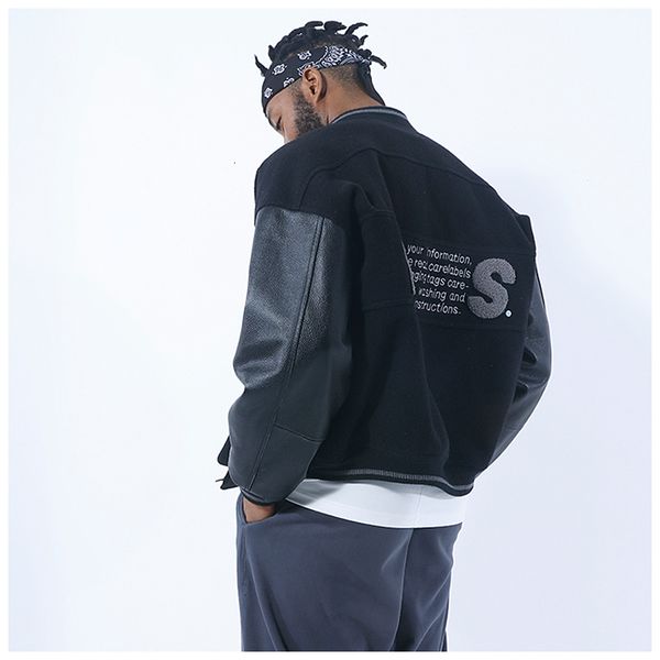 2021 england woolen leather sleeve thickened baseball high street punk style men's winter new couple's jacket lncc, Black;brown
2021 england woolen leather sleeve thickened baseball high street punk style men's winter new couple's jacket lncc, Black;brown