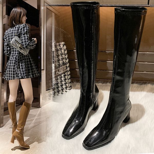 high heel women's knee length 2021 patent high autumn thin soft leather net red long tube boots, Black
high heel women's knee length 2021 patent high autumn thin soft leather net red long tube boots, Black
