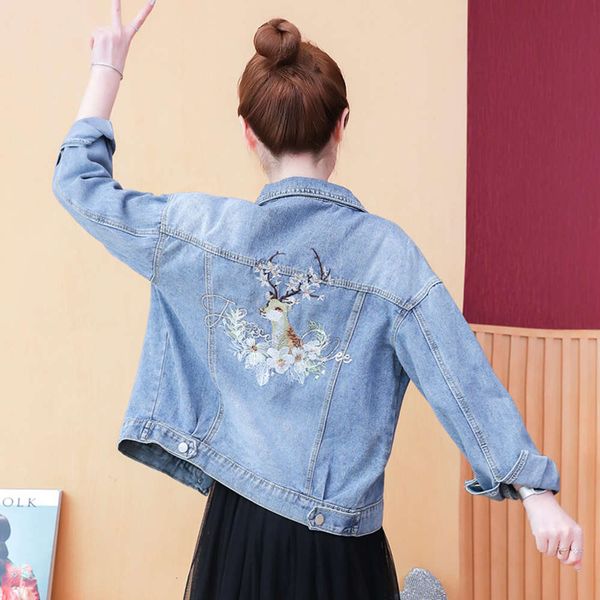 denim short coat women's loose autumn fashion small jacket embroidered casual top, Black;brown
denim short coat women's loose autumn fashion small jacket embroidered casual top, Black;brown