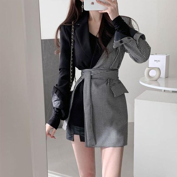 women's suits & blazers 2021 autumn and winter suit korean version lrregular sense of design lattice show thin temperament all-match fa, White;black
women's suits & blazers 2021 autumn and winter suit korean version lrregular sense of design lattice show thin temperament all-match fa, White;black
