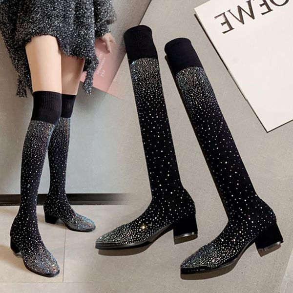 boots over the knee women sock round toe mid heeled rhinestone slip on bling shoes fashion high woman dress shoe, Black
boots over the knee women sock round toe mid heeled rhinestone slip on bling shoes fashion high woman dress shoe, Black
