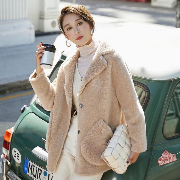 women's fur & faux winter fashion real sheep coats for women long wool jacket beige natural collar casual loose overcoat female luxury, Black
women's fur & faux winter fashion real sheep coats for women long wool jacket beige natural collar casual loose overcoat female luxury, Black