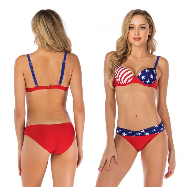 2020 split swimsuit bikini us flag hard pack bikini large, White;black