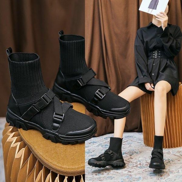 knitted elastic boots women new autumn winter british wind female high-boots slip-on female sneakers fashion buckle strap, Black
knitted elastic boots women new autumn winter british wind female high-boots slip-on female sneakers fashion buckle strap, Black