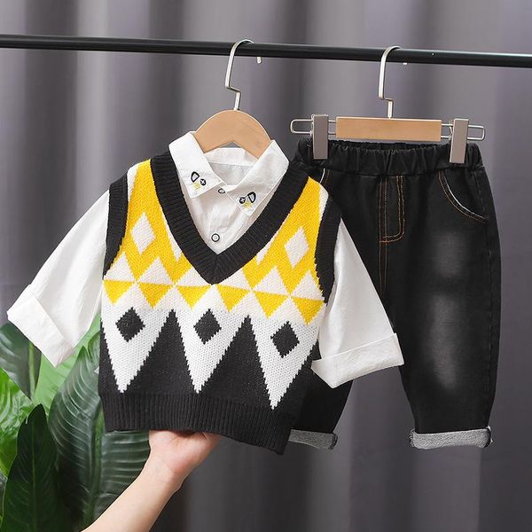 clothing sets spring autumn trousers children's clothes loose diamond v-neck vest long sleeve shirt washed jeans 3-piece suit boys gir, White
clothing sets spring autumn trousers children's clothes loose diamond v-neck vest long sleeve shirt washed jeans 3-piece suit boys gir, White