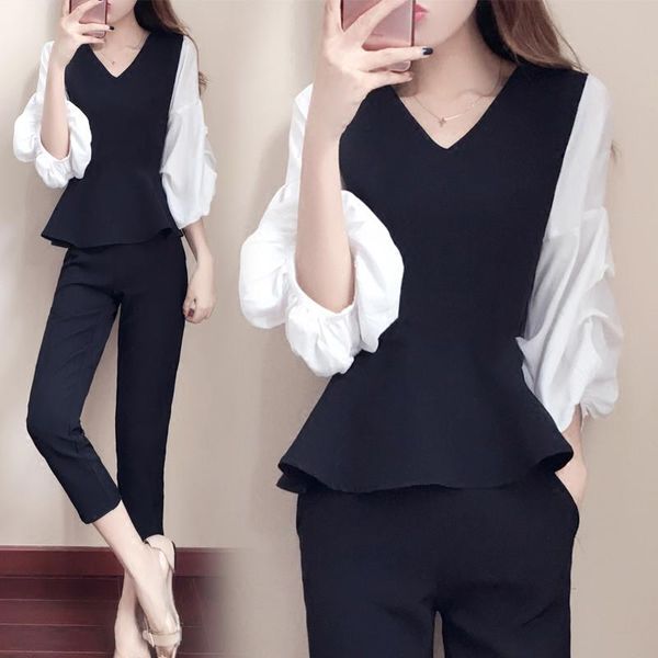 women's 2021 spring new style fashion mixed colors clothes + small feet slim 9 pants suit temperament elegant two-piece, Gray
women's 2021 spring new style fashion mixed colors clothes + small feet slim 9 pants suit temperament elegant two-piece, Gray